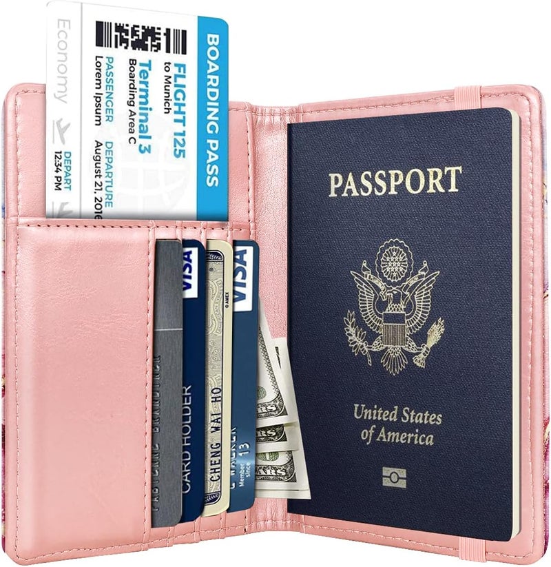 Coco Rossi Passport Holder Cover Travel RFID Blocking Passport Cover Rose Gold Cute Flowers Passport Wallet with Elastic Band for Women - Image 2